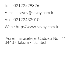 Savoy Hotel iletiim bilgileri